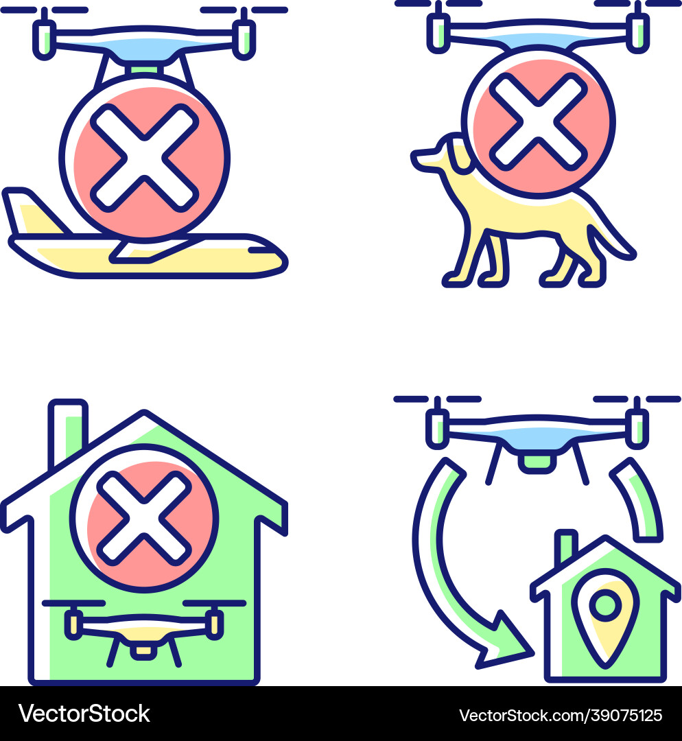 Drone instruction rgb color manual label icons set Drone instruction rgb color manual label icons set vector image