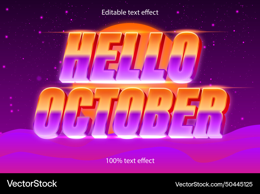Hello october editable text effect retro style Vector Image