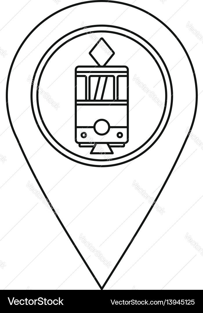 Map pointer with tram icon outline style Map pointer with tram icon outline style vector image