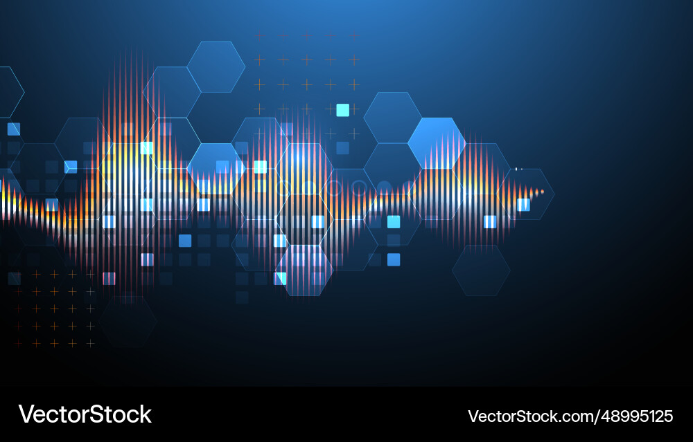 Sound wave with glowing hexagones dynamic Sound wave with glowing hexagones dynamic vector image