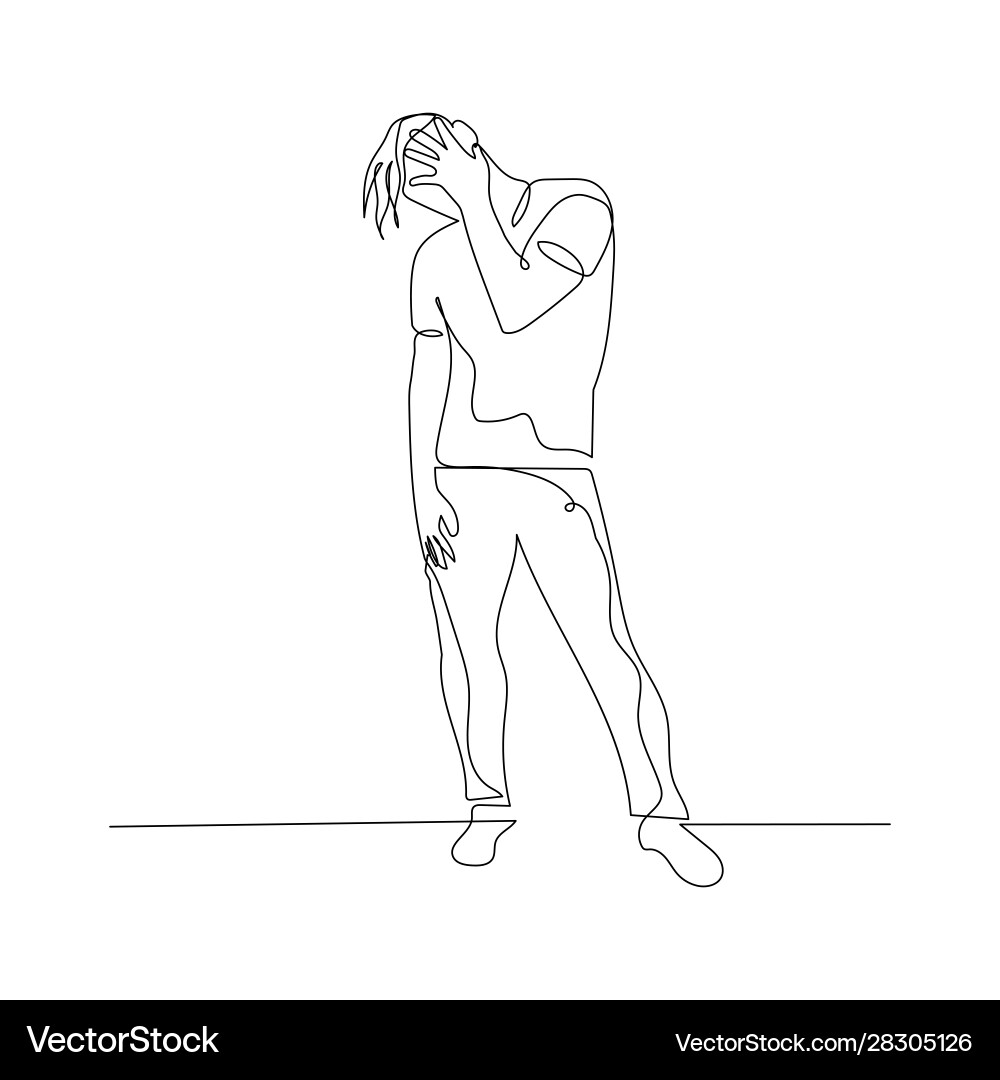 Continuous one line dancing man with hand on face vector image