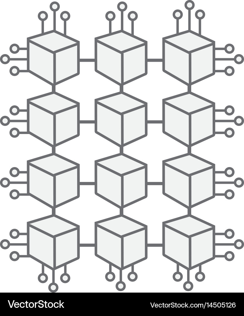 Cube with circuits network of communicatig bitcoin Vector Image