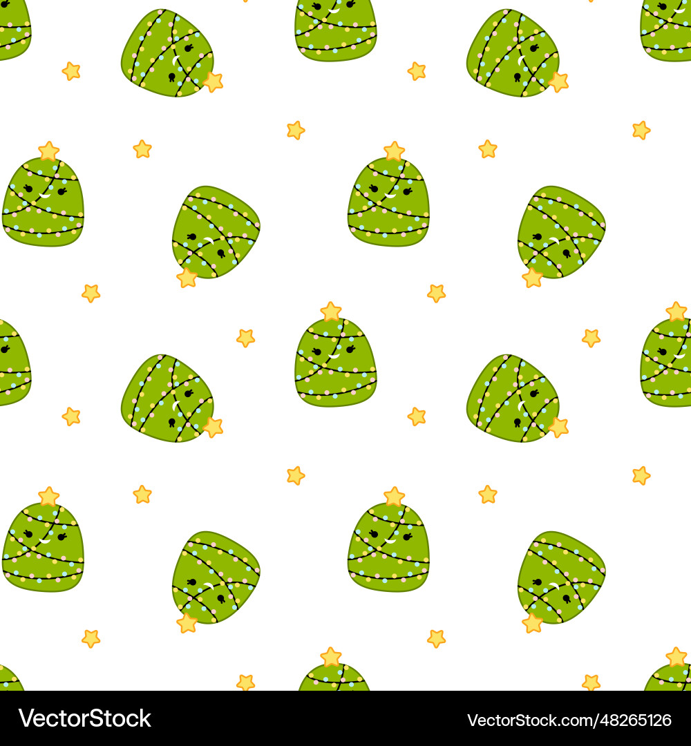 Fir tree on seamless pattern squishmallow Vector Image
