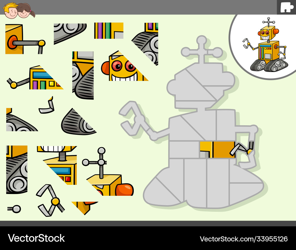 Jigsaw puzzle game with robot fantasy character vector image