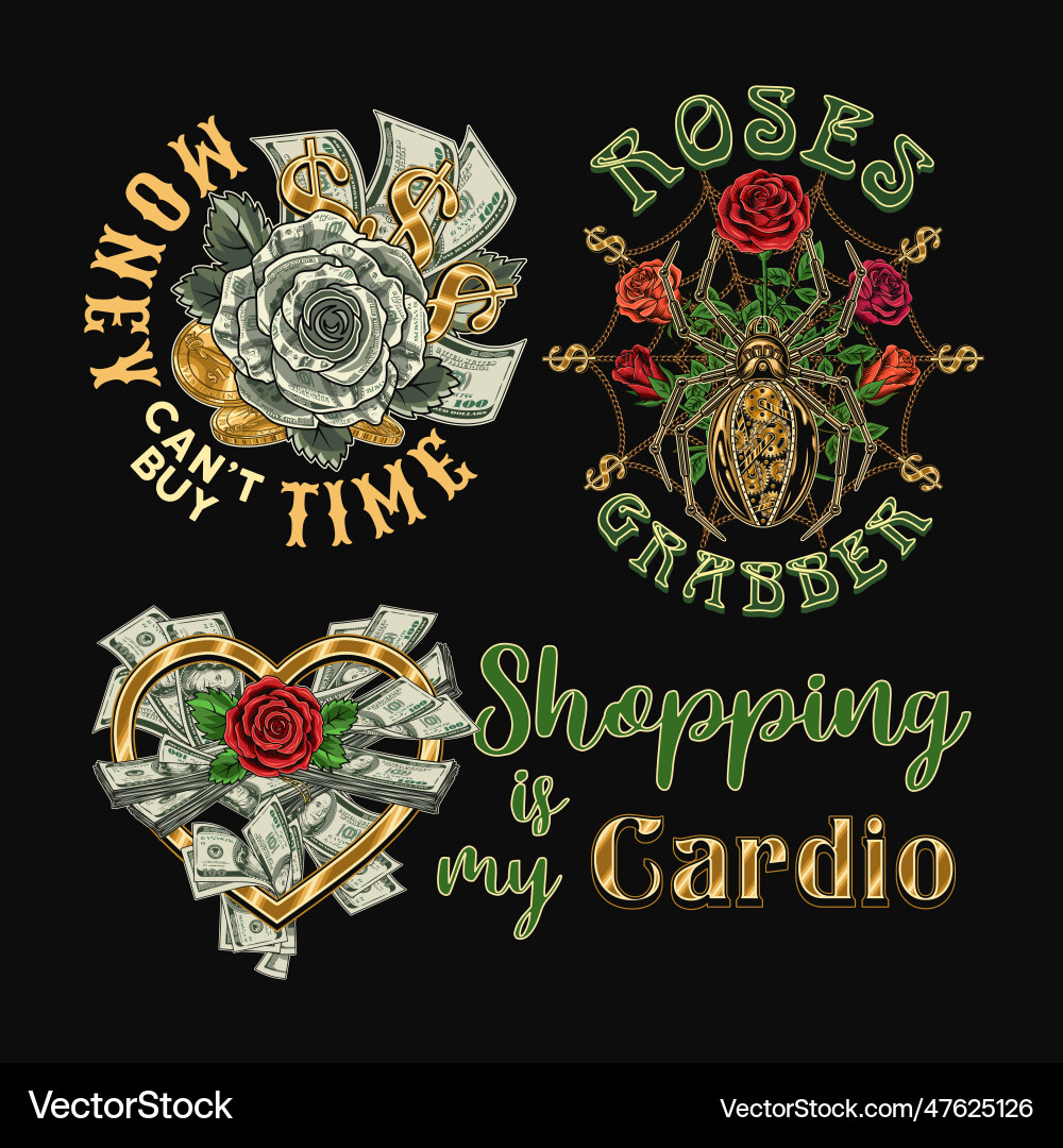 Money Vintage Labels with Roses Vector Image