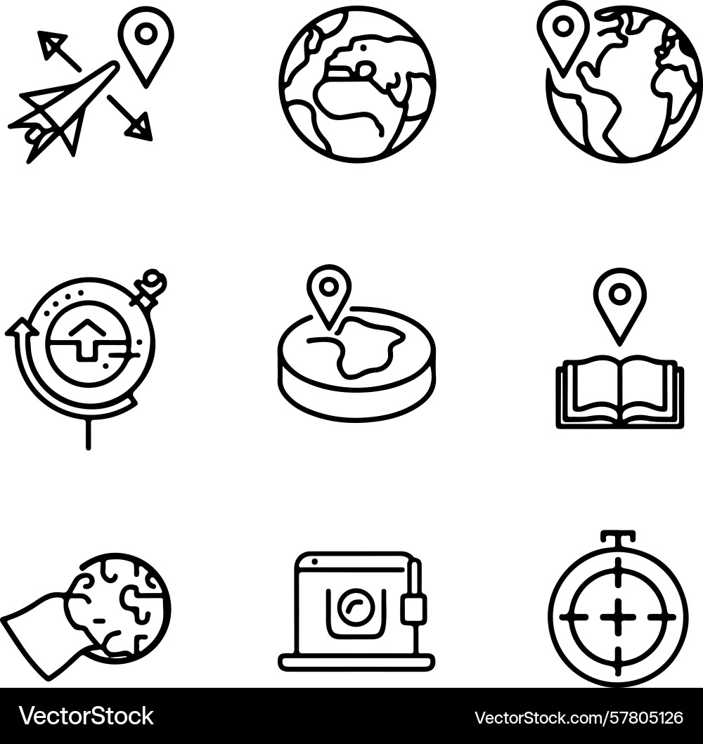 Navigation and travel outline icon set maps comp Vector Image