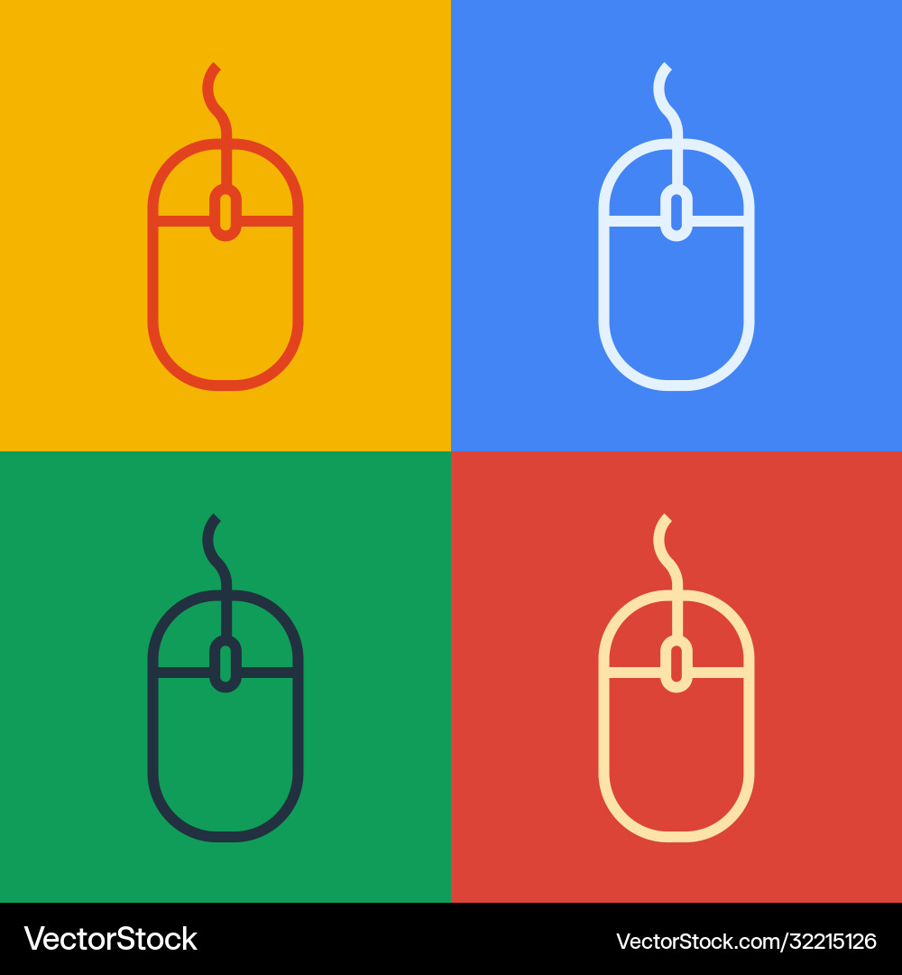 Pop art line computer mouse icon isolated on color Vector Image