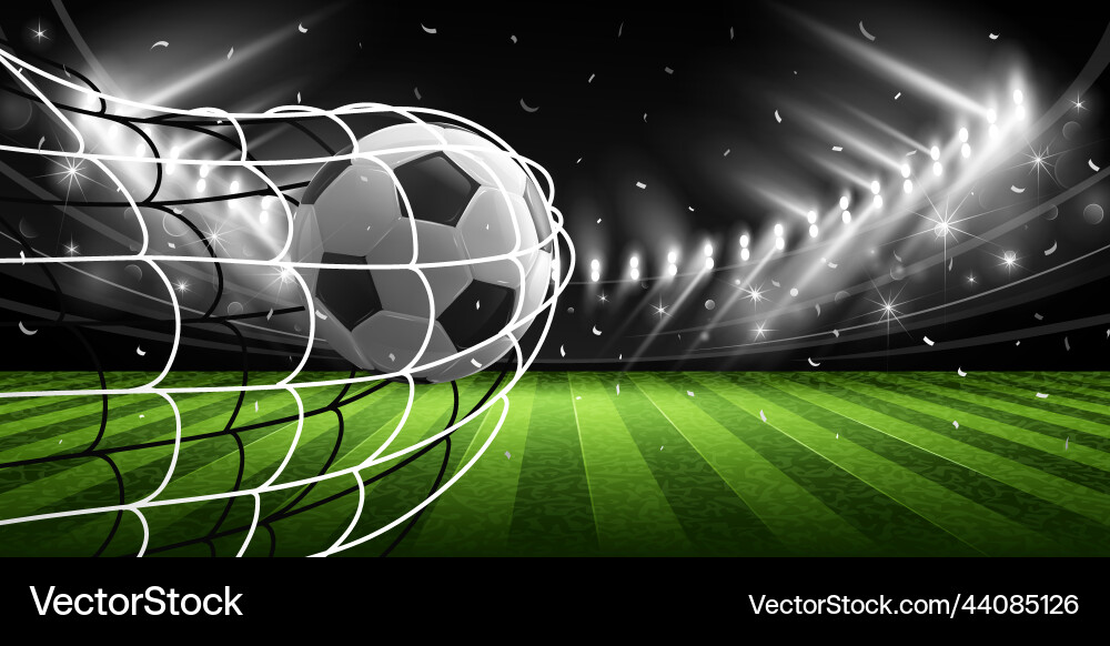 Realistic soccer ball hitting the net Royalty Free Vector