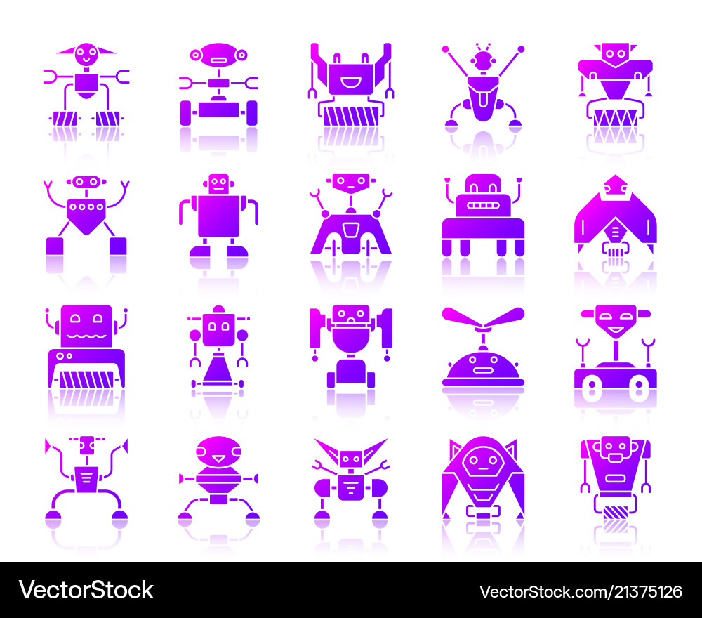 Robot simple purple gradient icons set Vector Image