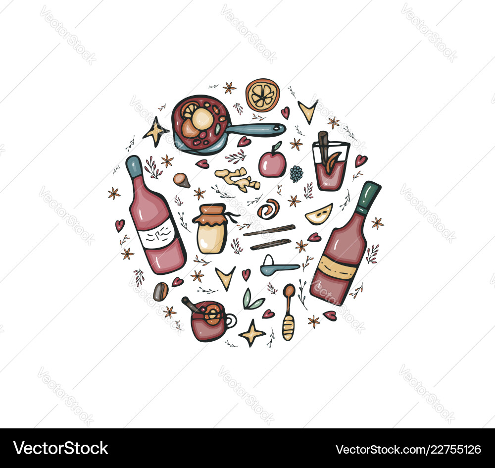 Set of mulled wine elements and objects Vector Image