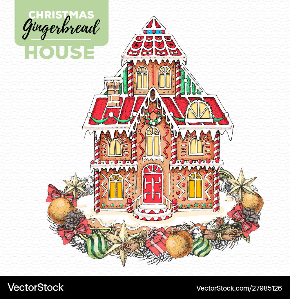 Weihnachten Gingerbread Haus Sketch vektorbild
