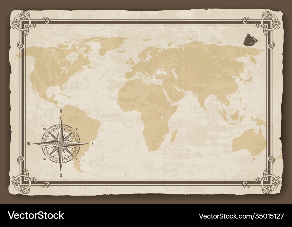 Antique World Map with Border Vector Image