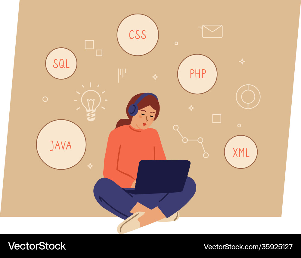 Female Programmer Working on Laptop vector image