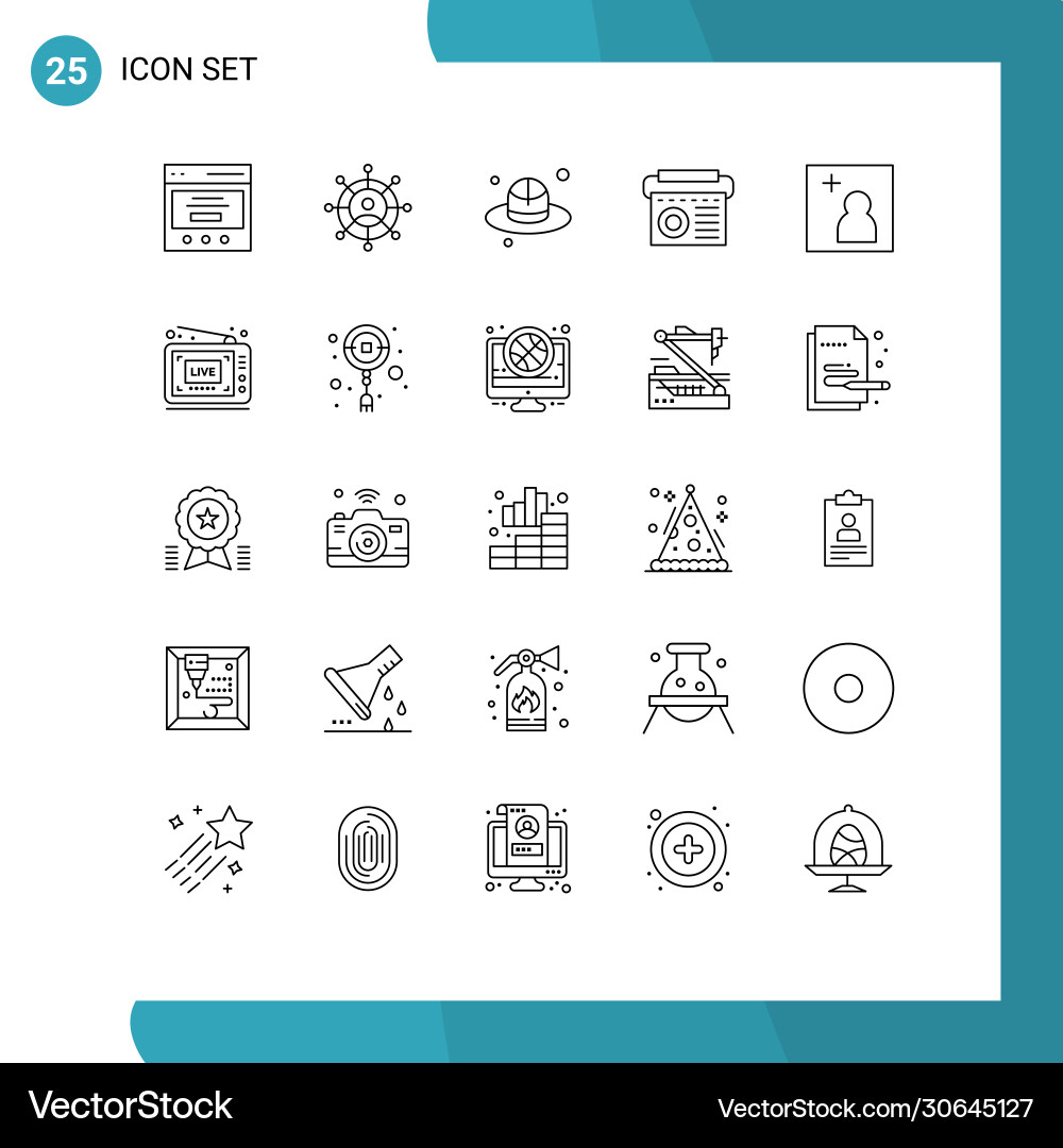 Pictograph set 25 simple lines broadcast add Vector Image