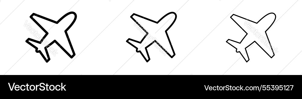 Plane icons in three different stroke lines vector image