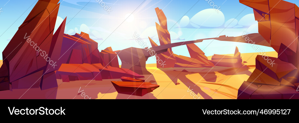 Rock and canyon in desert game cartoon landscape Rock and canyon in desert game cartoon landscape vector image