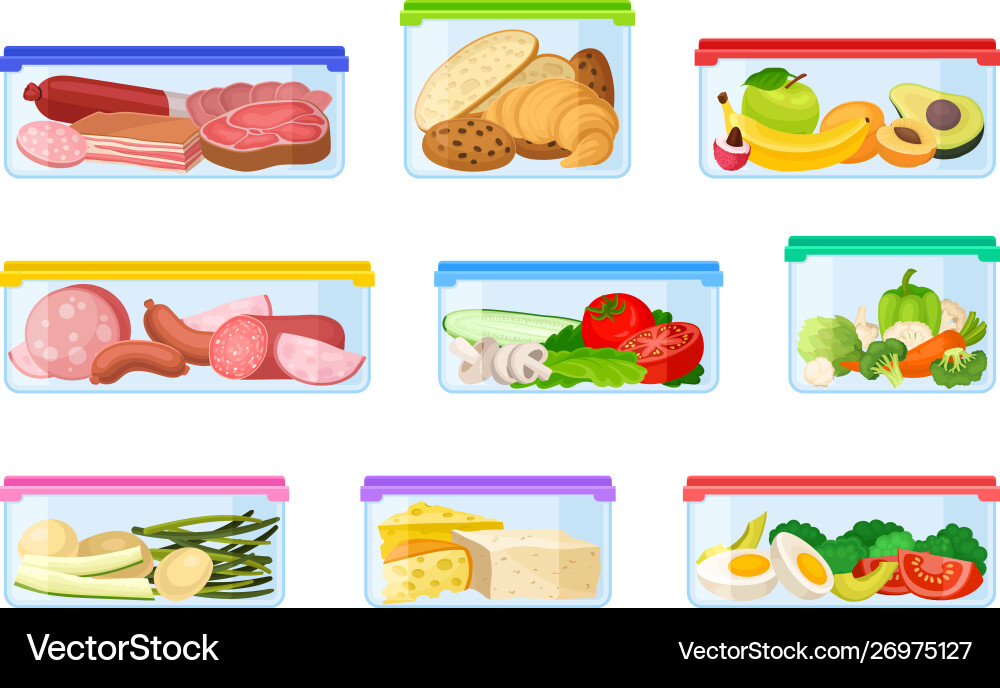 Set containers with different products Set containers with different products Vector Image
