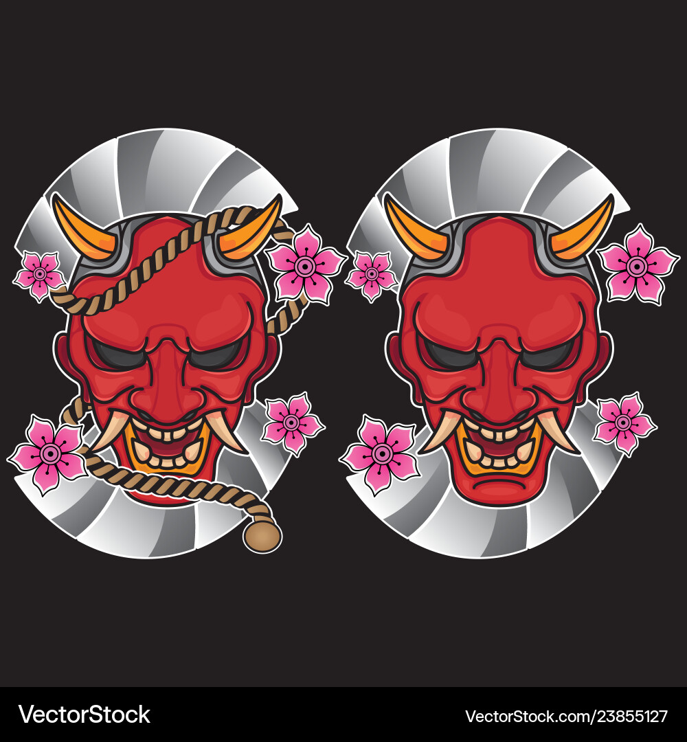 Traditionelle japanische Maske Tattoo Flash Traditionelle japanische Maske Tattoo Flash vektorbild