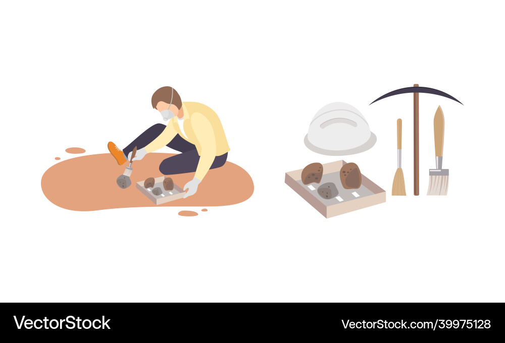 Man archaeologist with tool searching for material Man archaeologist with tool searching for material vector image