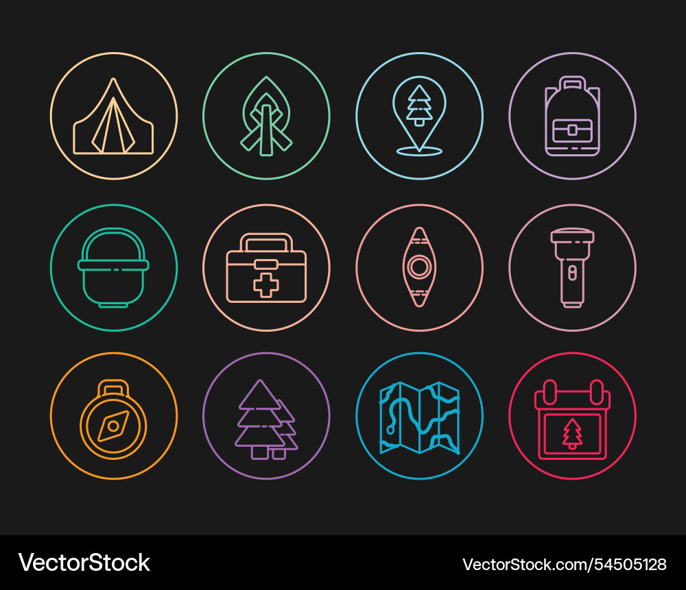 Set line calendar with tree flashlight location Set line calendar with tree flashlight location vector image