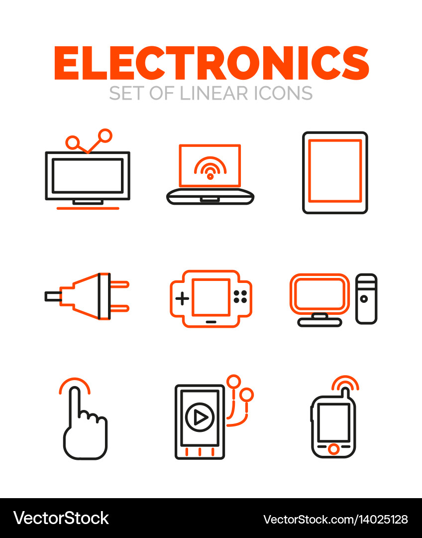 Set of devices and electronics icons flat minimal vector image