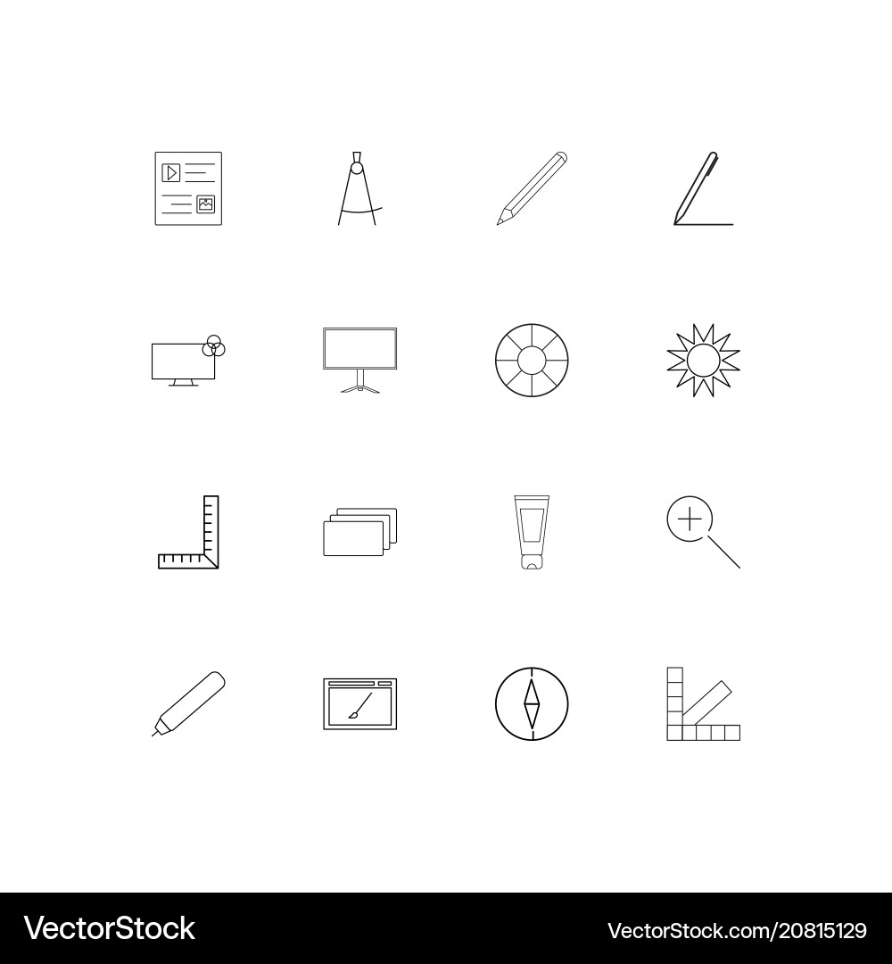 Creative process and design linear thin icons set vector image