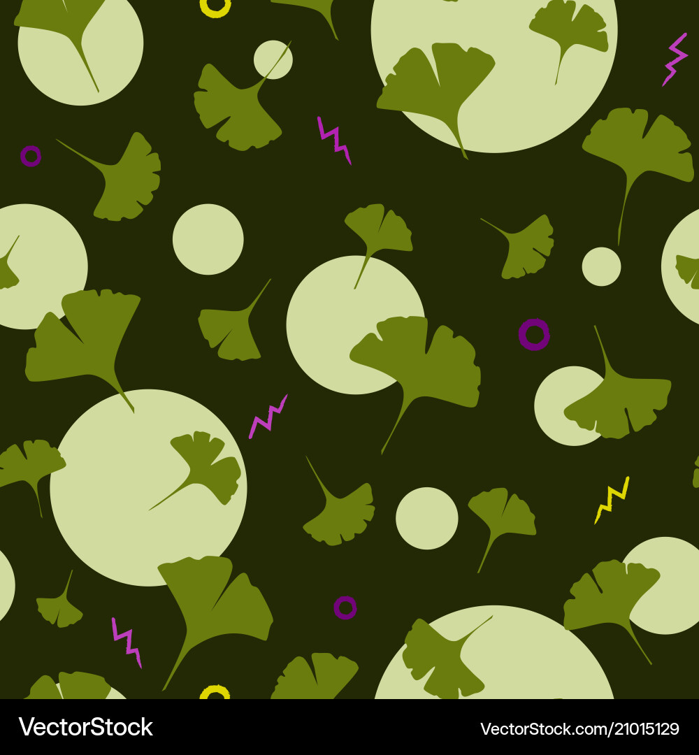 Ginkgo seamless pattern on dark background Ginkgo seamless pattern on dark background vector image