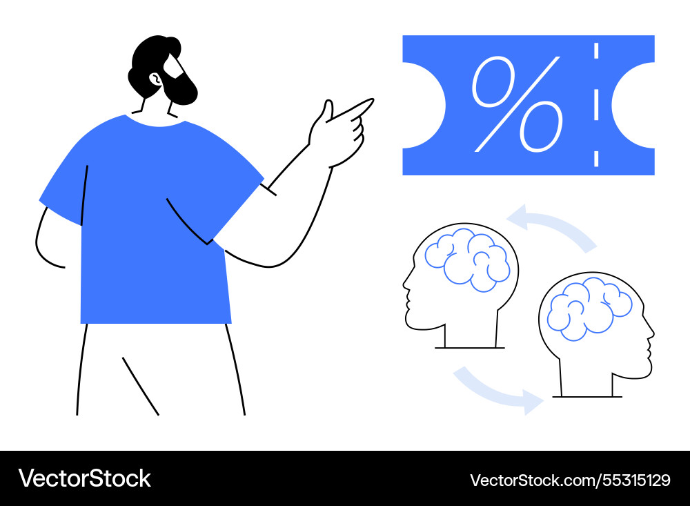 Man pointing at percentage symbol with two Vector Image
