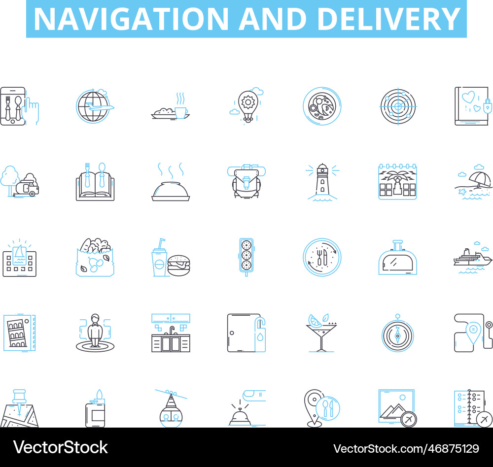 Navigation and delivery linear icons set routing Vector Image
