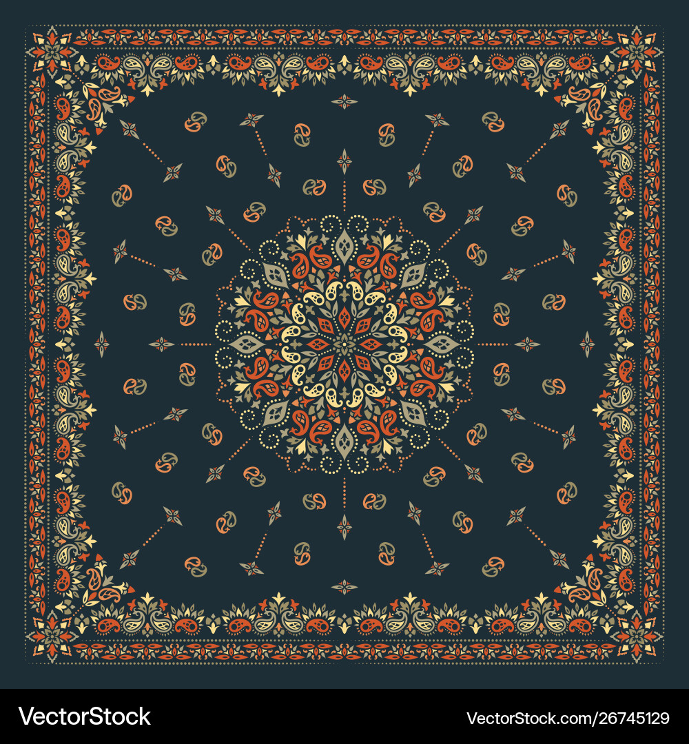 Ornate Paisley Bandana Print Vector Image