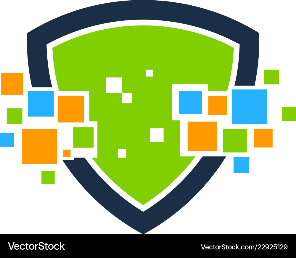 Pixel Shield Icon - Tech Logo Vector Image