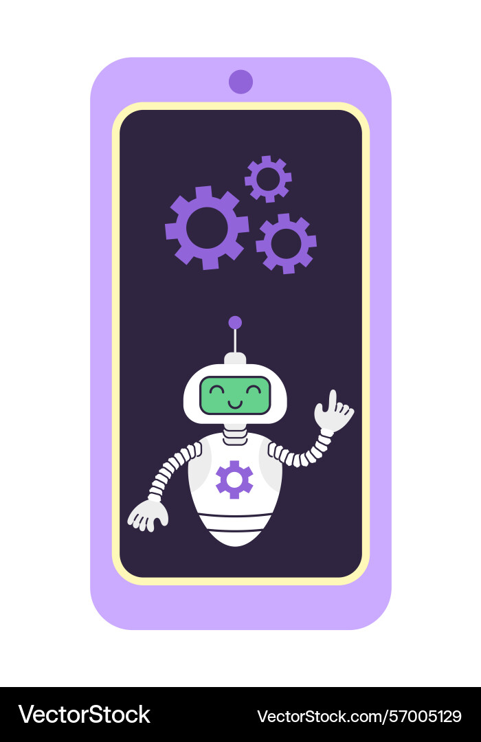 Robot and gears on the smartphone screen concept Vector Image