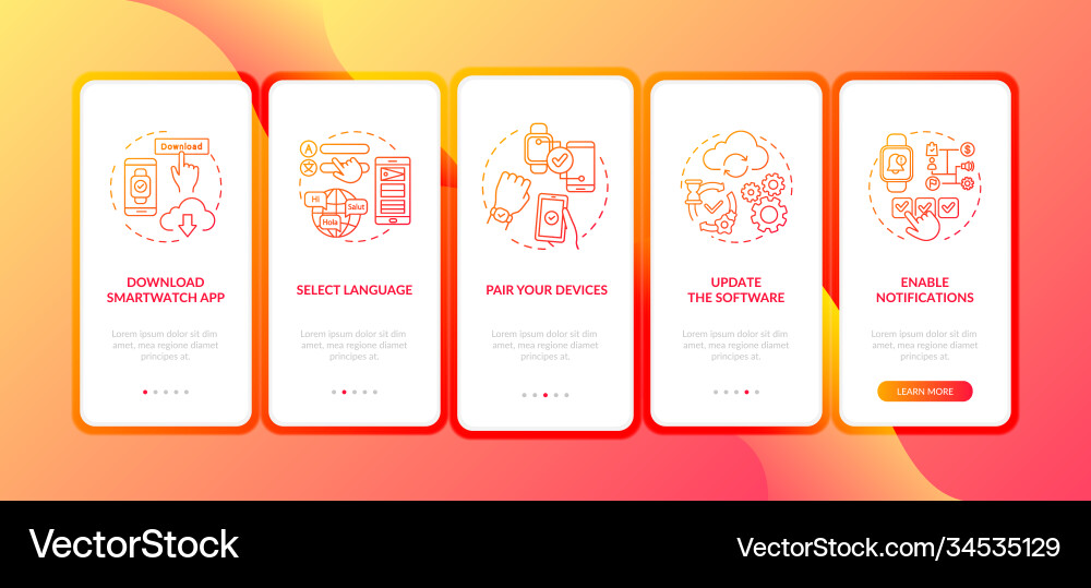 Smartwatch setup advices onboarding mobile app Smartwatch setup advices onboarding mobile app vector image