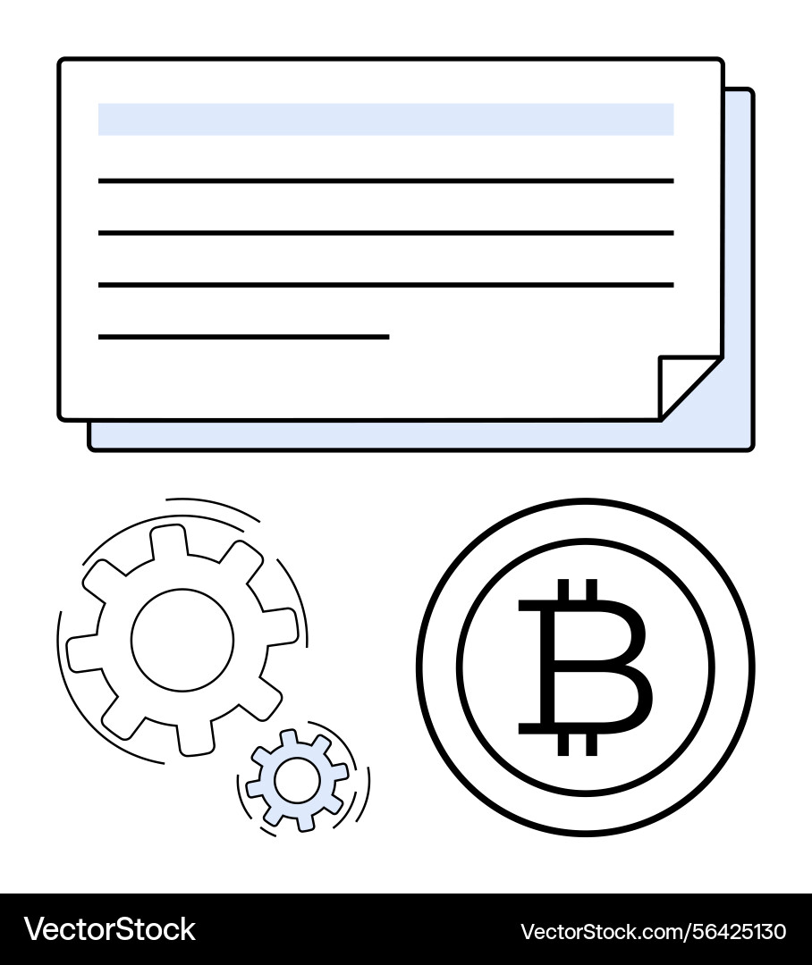 Bitcoin transaction concept with document gears Bitcoin transaction concept with document gears Vector Image