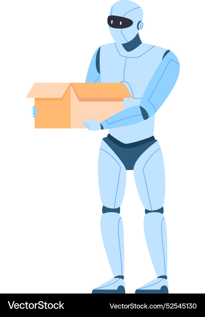 Robot carry open cardboard box android worker Robot carry open cardboard box android worker vector image