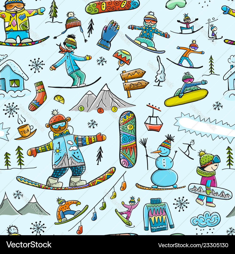 Snowboard time seamless pattern for your design Vector Image
