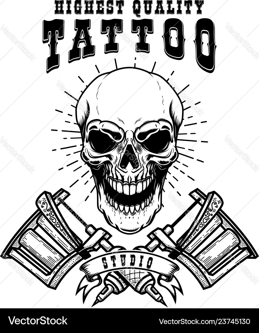 Tattoo studio emblem template crossed Tattoo studio emblem template crossed vector image