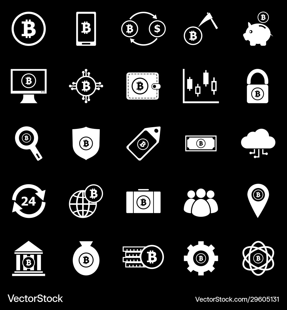 Bitcoin Icon Set - Black Background Royalty Free Vector