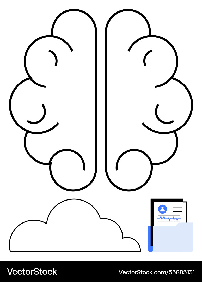 Brain cloud and file folder representing data Brain cloud and file folder representing data vector image