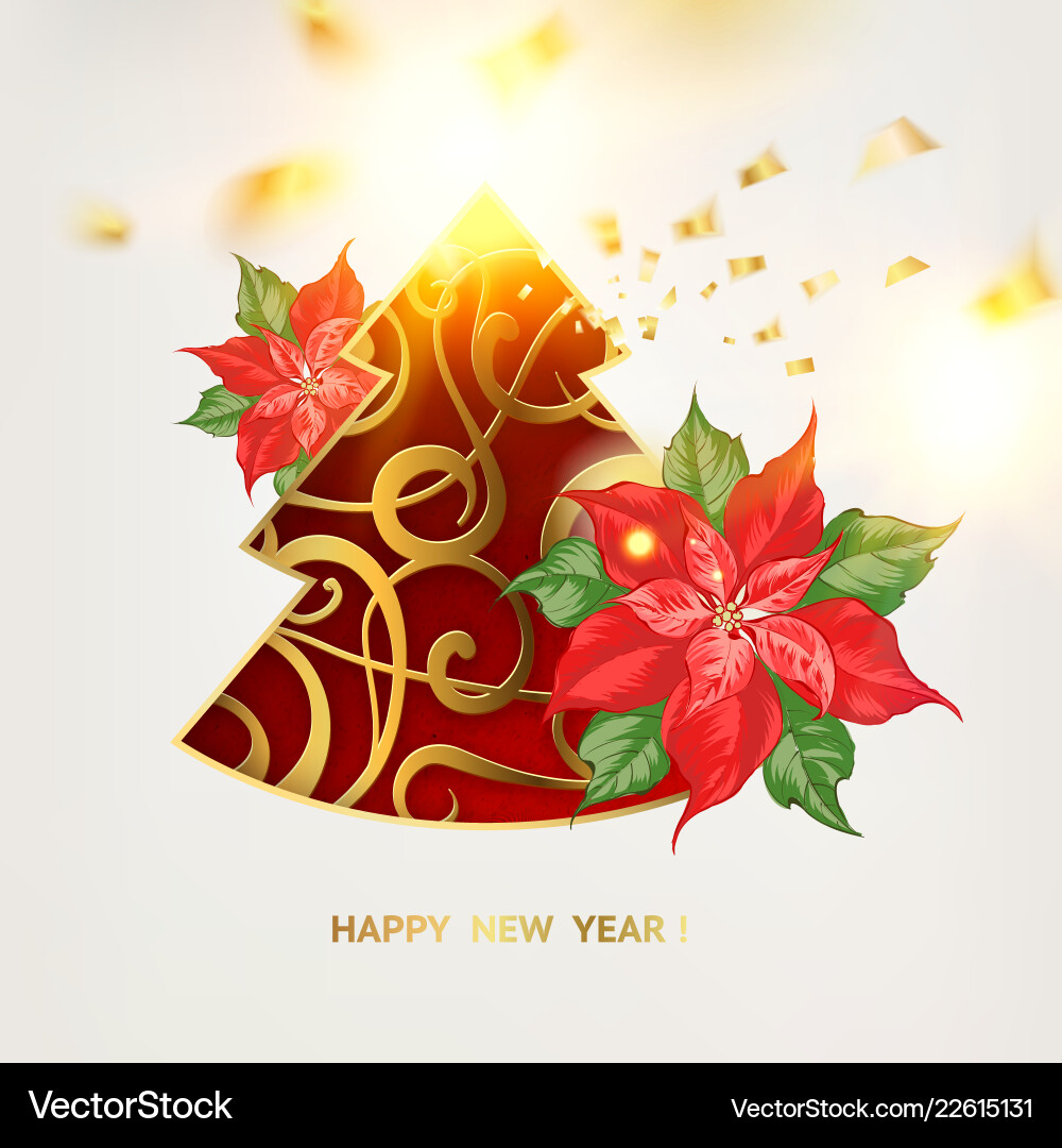Fantasy christmas fir tree with poisettia flower Fantasy christmas fir tree with poisettia flower vector image