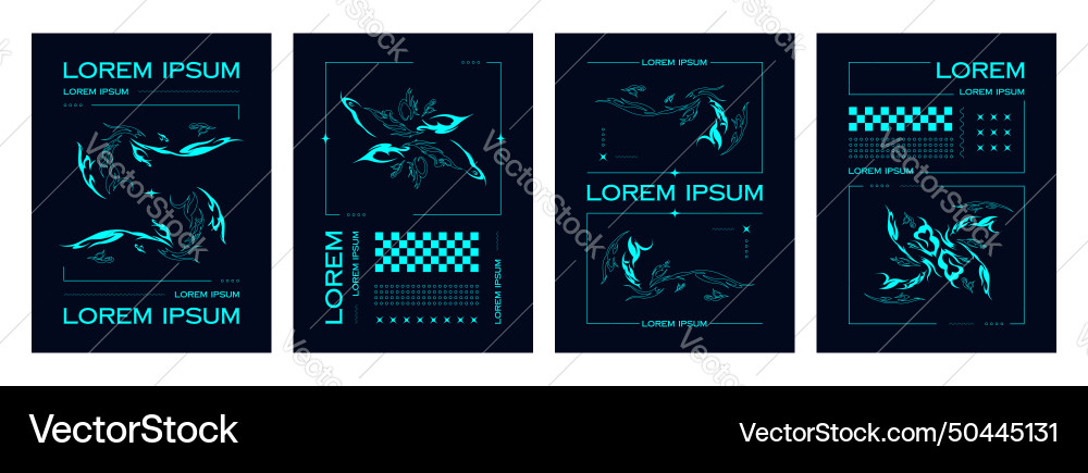 Neon blue abstract neo tribal shapes on black Neon blue abstract neo tribal shapes on black vector image