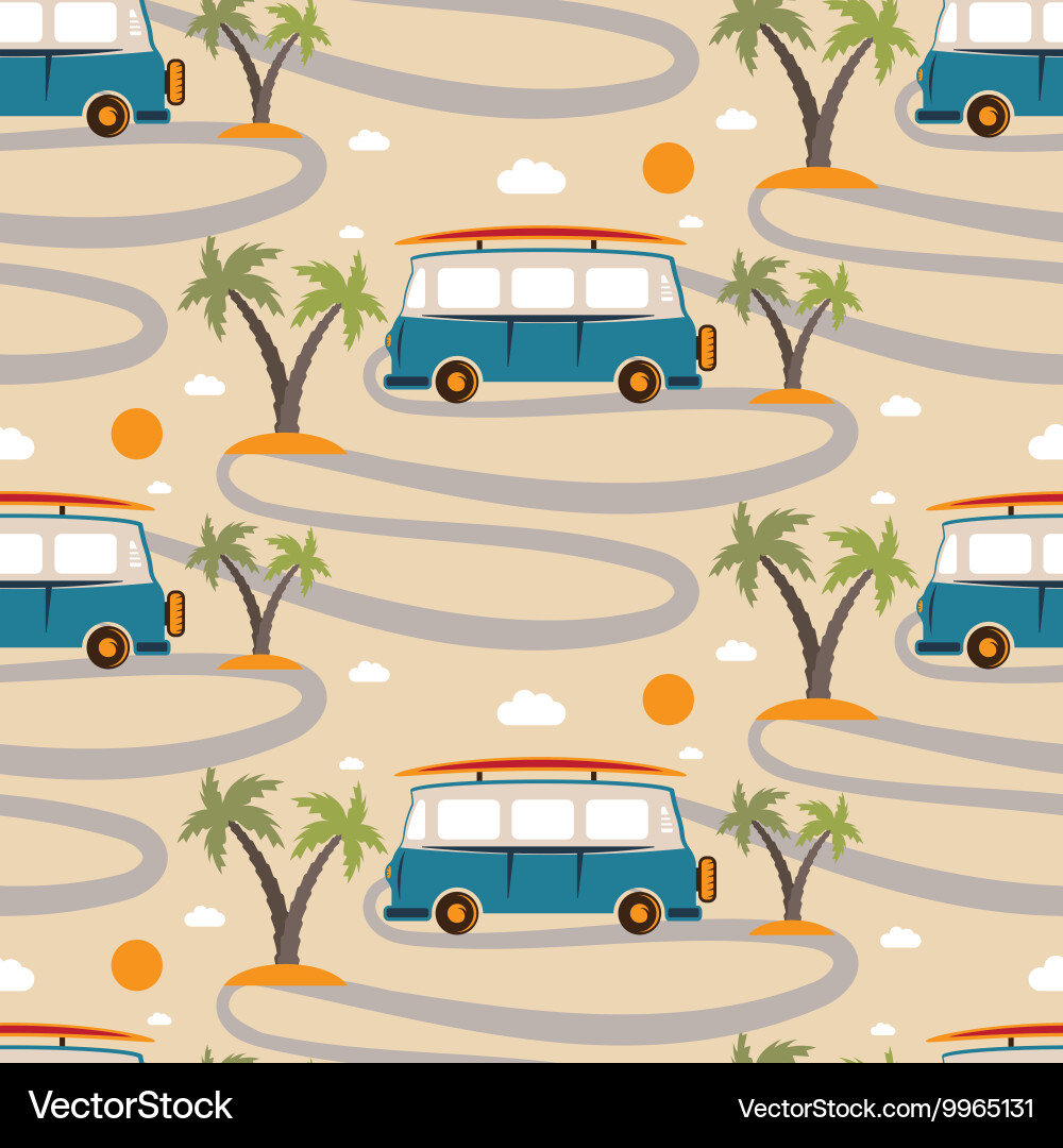 Retro Beach Bus Pattern Vector Image