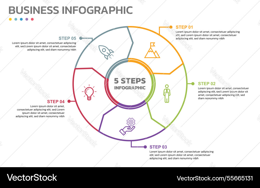 Visual data presentation cycle diagram with 5 Visual data presentation cycle diagram with 5 vector image