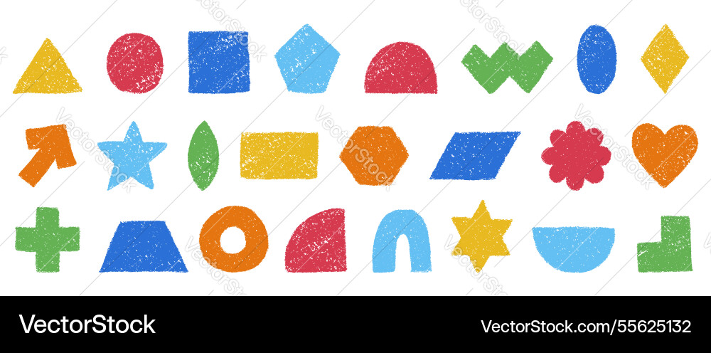 Color pencil texture figure set geometric shapes Vector Image