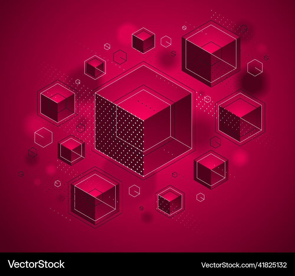 Cubes cluster with lines and dots elements Cubes cluster with lines and dots elements Vector Image