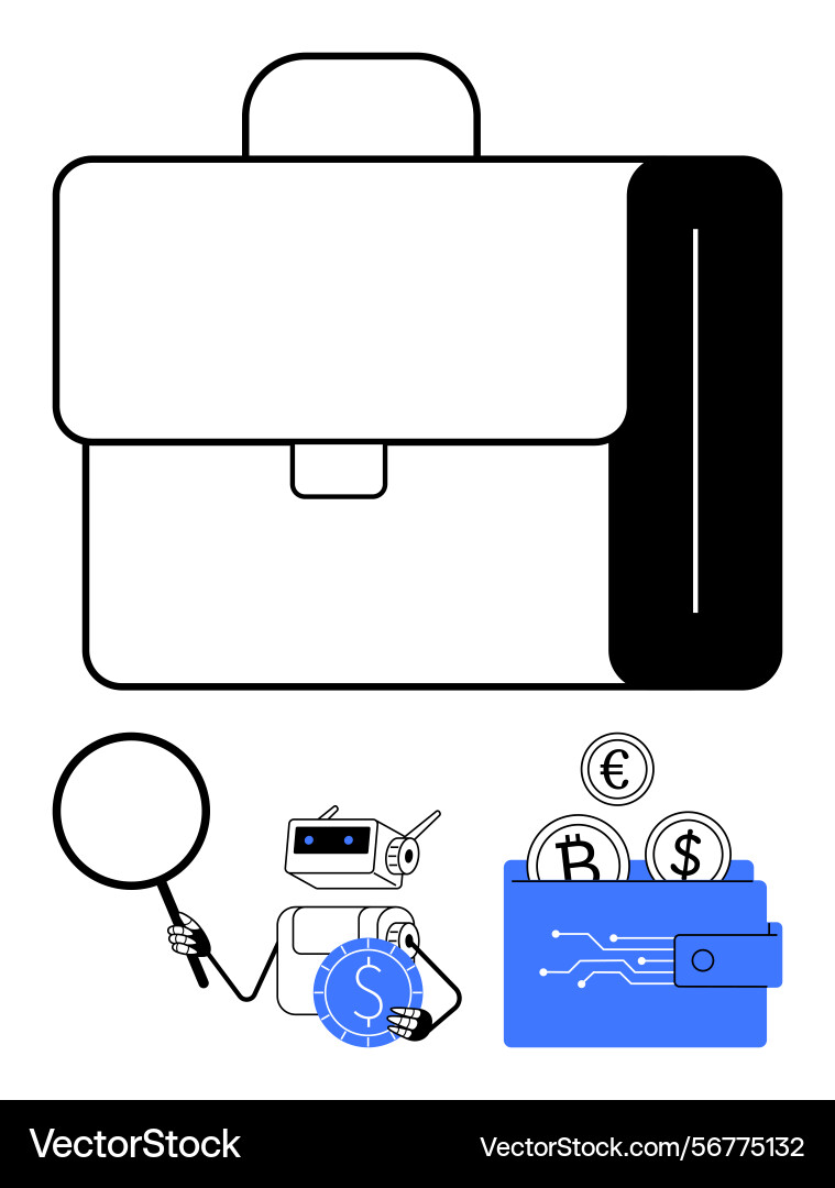Digital wallet management with ai robot analyzing Digital wallet management with ai robot analyzing vector image