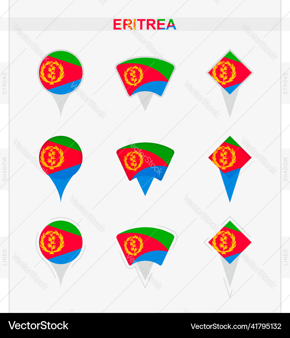 Eritrea flag set of location pin icons vector image