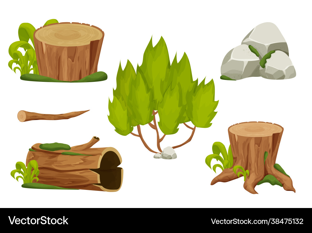 Forest nature elements landscape set with tree Forest nature elements landscape set with tree vector image