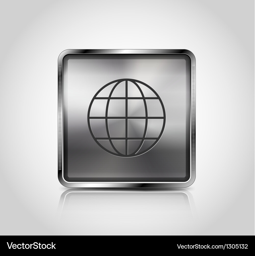 Metallic web icon with reflection and shadows Vector Image