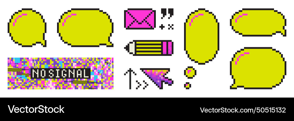 Retro set of pixel dialogue box and elements Retro set of pixel dialogue box and elements vector image